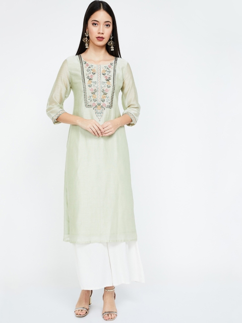 

Melange by Lifestyle Women Green Embroidered Straight Kurta