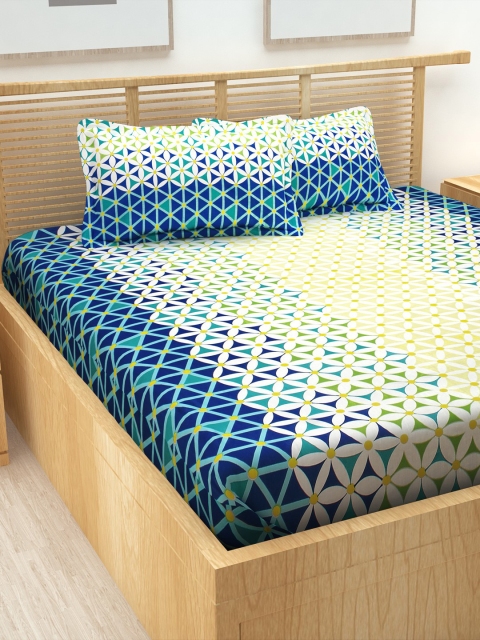 

Story@home Cream-Coloured Blue 186TC Cotton 1 Double Bedsheet with 2 Pillow Covers