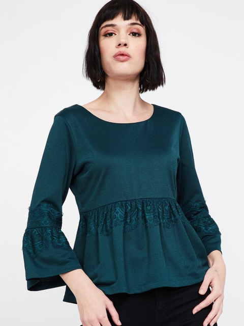 

Bossini Women Green Lace Insert Peplum Top