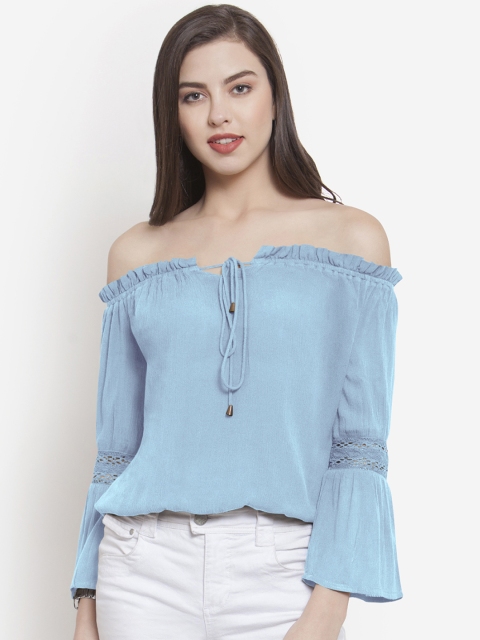

Martini Women Blue Solid Bardot Top