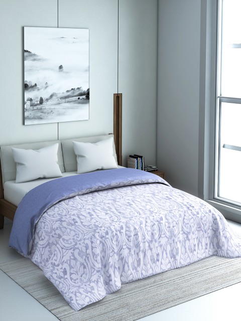 SPACES Blue & White Floral Printed AC Room 300 GSM Double Bed Comforter