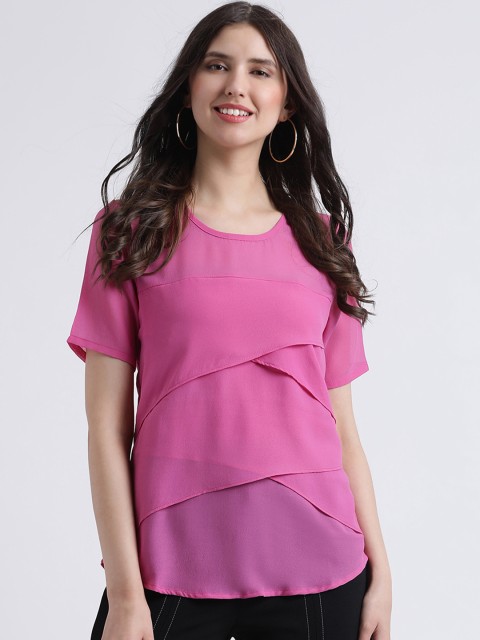 

AkaAyu Women Pink Solid Tiered Top