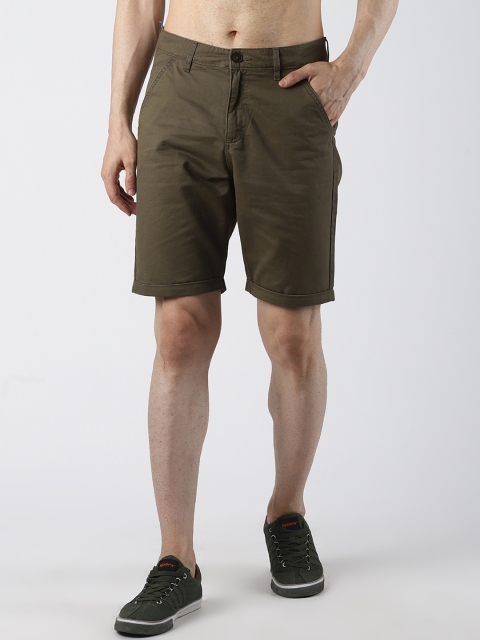 

Blue Saint Men Olive Green Solid Slim Fit Regular Shorts