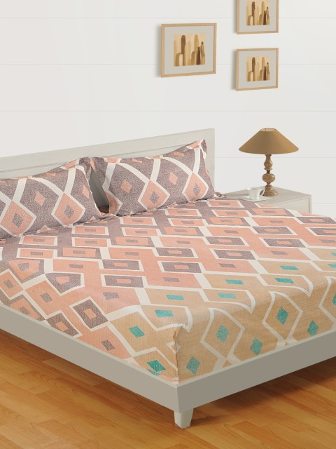 

SWAYAM Brown & White Geometric 160 TC Cotton 1 King Bedsheet with 2 Pillow Covers