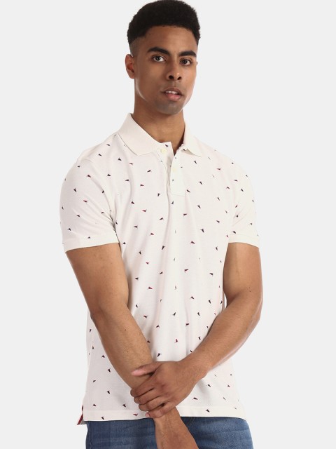 

Aeropostale Men White Printed Polo Collar Pure Cotton T-shirt