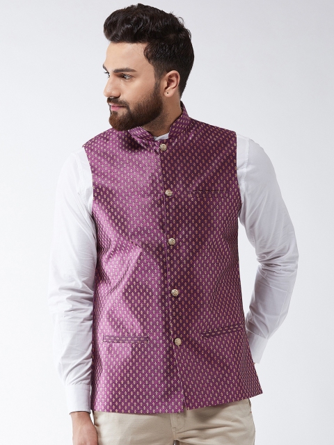 

SOJANYA Purple & Gold-Coloured Woven Design Nehru Jacket