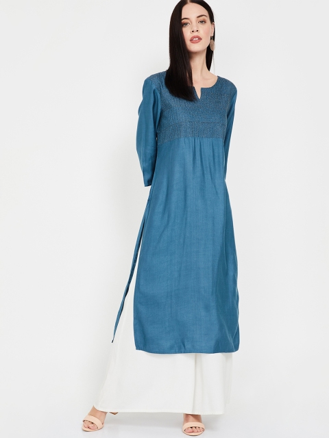 

Melange by Lifestyle Women Blue Woven Design Straight Kurta