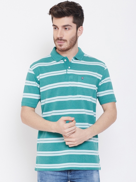 

Duke Men Blue & White Striped Polo Collar T-shirt