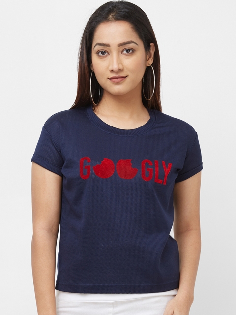 

Imagica Women Navy Blue Printed Round Neck T-shirt