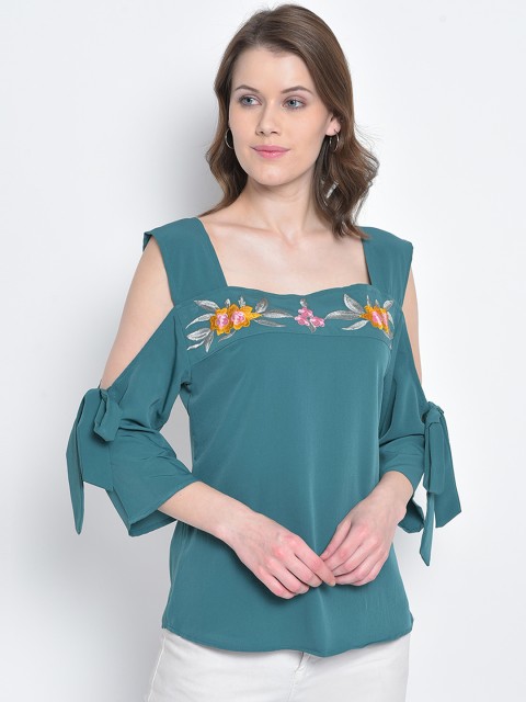 

Mayra Women Turquoise Blue Solid A-Line Top