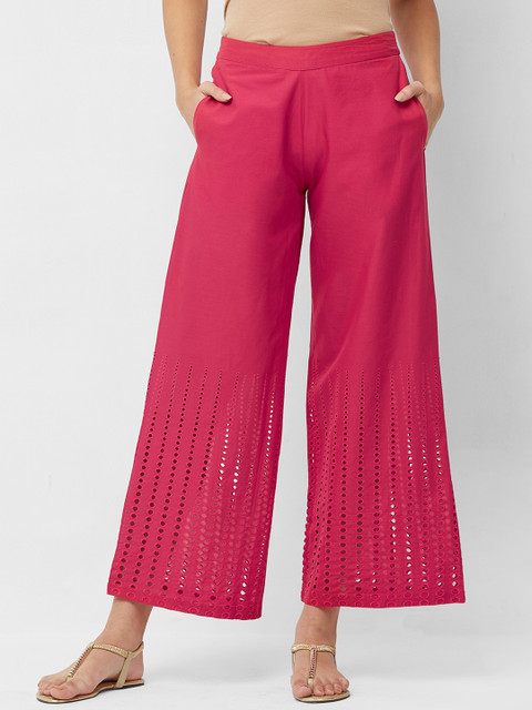 

Naari Women Pink Embroidered Wide Leg Palazzos