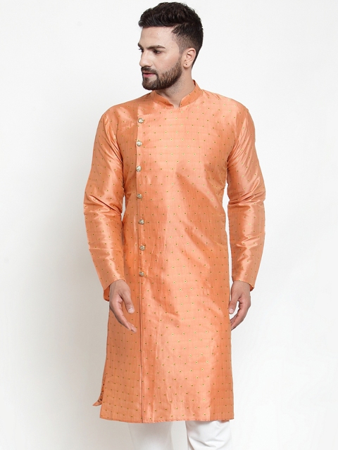 

Jompers Men Peach-Coloured Woven Design Straight Kurta