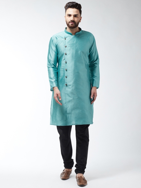 

SOJANYA Men Sea Green & Black Self Design Kurta with Churidar
