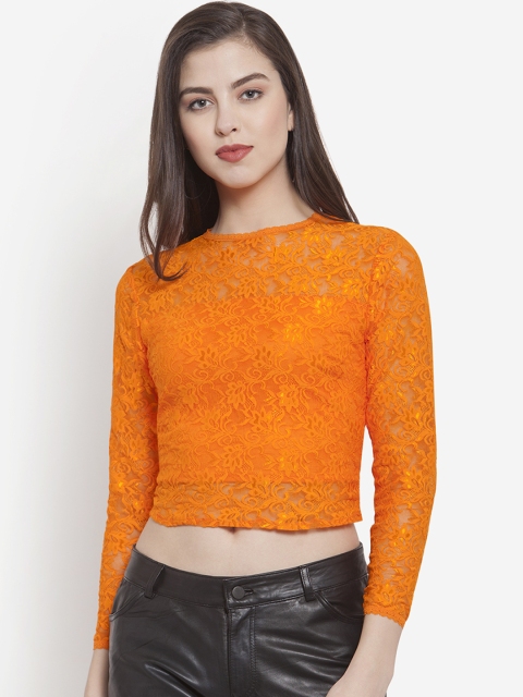 

Martini Women Orange Self Design Fitted Top