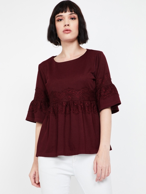 

Bossini Women Burgundy Self Design Peplum Top
