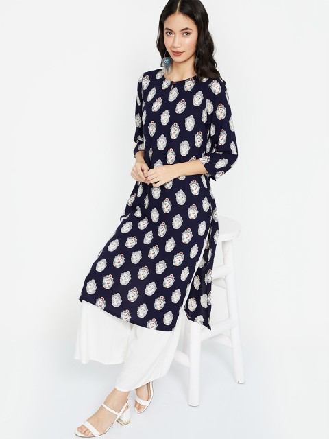 

Melange by Lifestyle Women Navy Blue Printed Straight Kurta