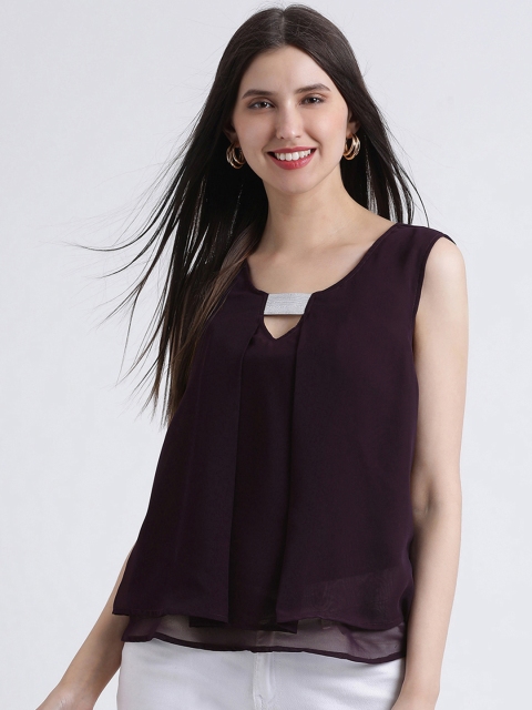

AkaAyu Women Purple Solid A-Line Top