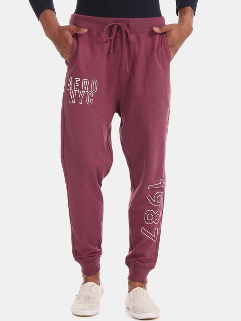 

Aeropostale Men Coral Red Printed Straight Fit Joggers