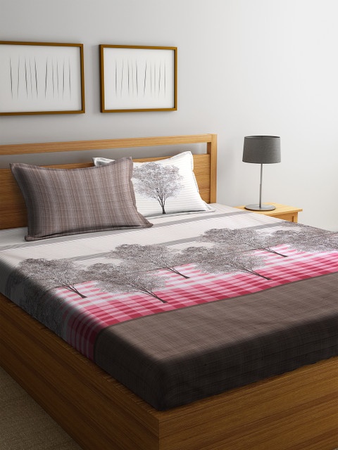 

Cortina Brown & Pink Ethnic Motifs 200 TC Cotton 1 Queen Bedsheet with 2 Pillow Covers