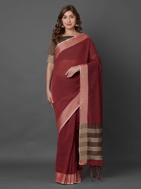 

Mitera Maroon Solid Linen Blend Saree