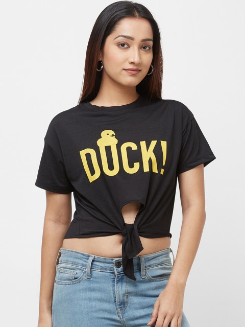 

Imagica Women Black & Yellow Printed Round Neck T-shirt