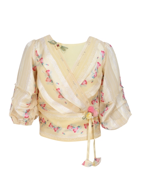 

CUTECUMBER Girls Yellow Printed Wrap Top