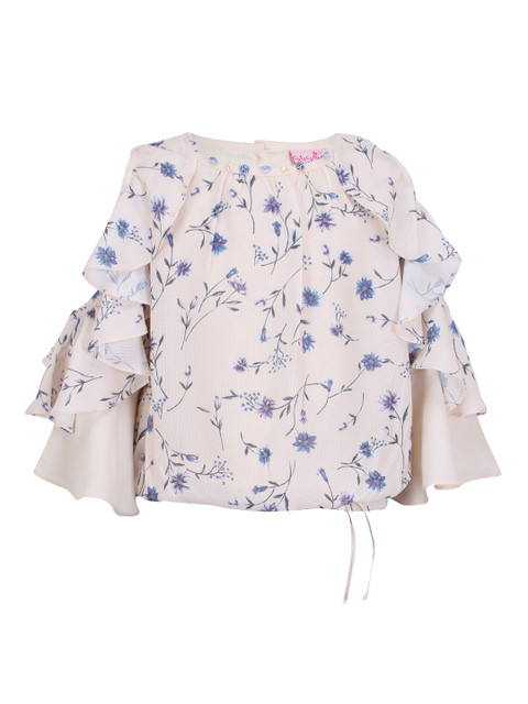 

CUTECUMBER Girls Cream-Coloured Printed A-Line Top