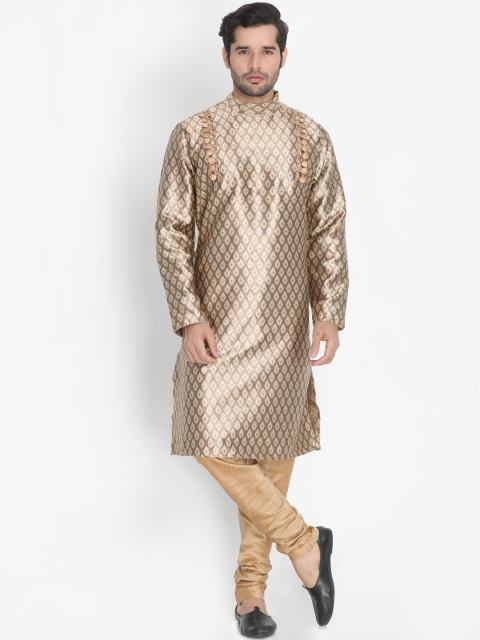 

VASTRAMAY Men Golden-Coloured Self Design Kurta with Churidar, Gold