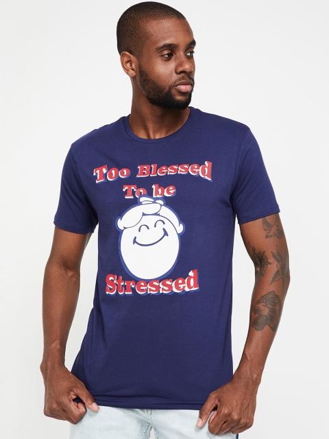 

Smiley World Men Blue Printed Round Neck T-shirt