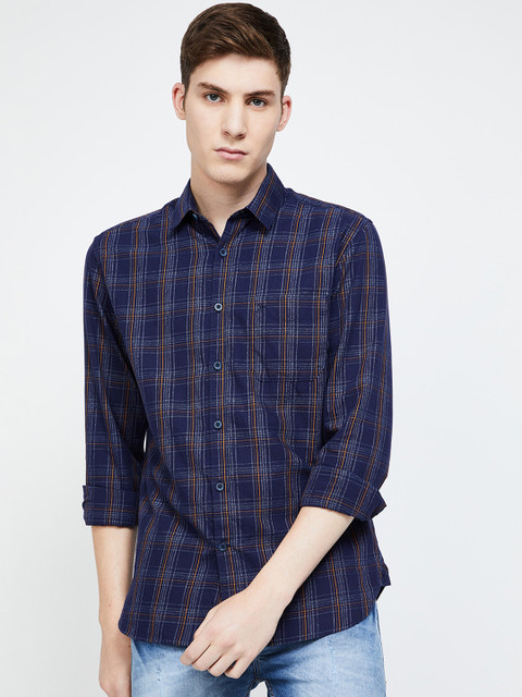 

CODE by Lifestyle Men Navy Blue & Orange Regular Fit Checked Casual Shirt