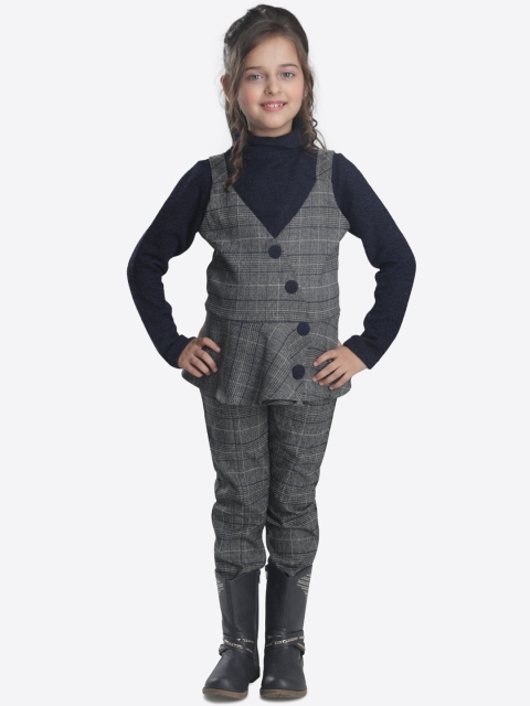 

CUTECUMBER Girls Navy Blue & Grey Checked Top with Trousers