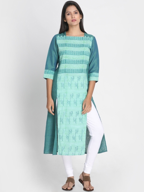 

Nakshi Women Green Printed Straight Kurta
