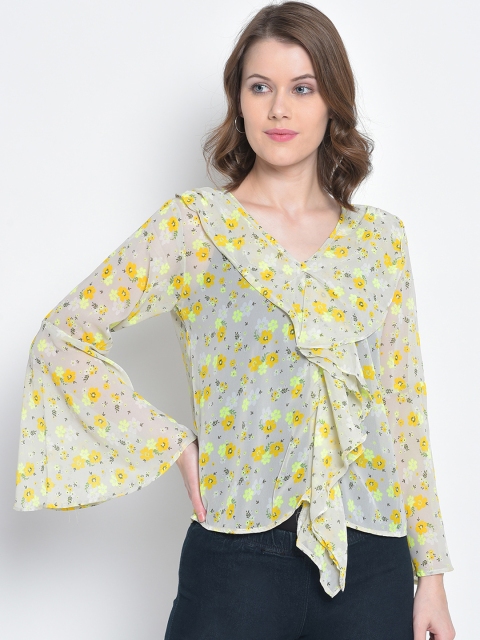 

Mayra Women Yellow Floral Print A-Line Top