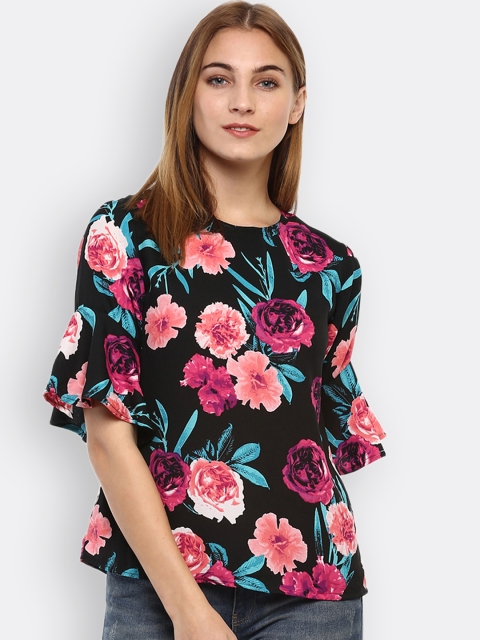 

Mayra Women Black & Pink Floral Print Top