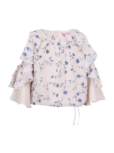 

CUTECUMBER Girls Cream-Coloured Printed A-Line Top