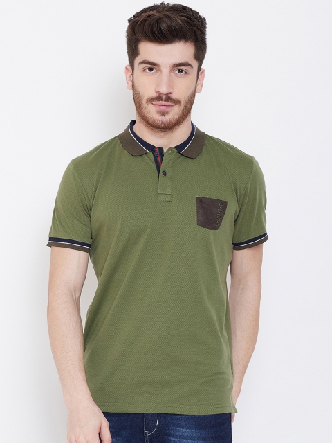 

Duke Men Olive Green Solid Polo Collar T-shirt