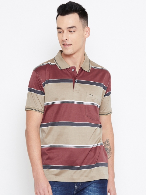 

Duke Men Green & Maroon Striped Polo Collar T-shirt