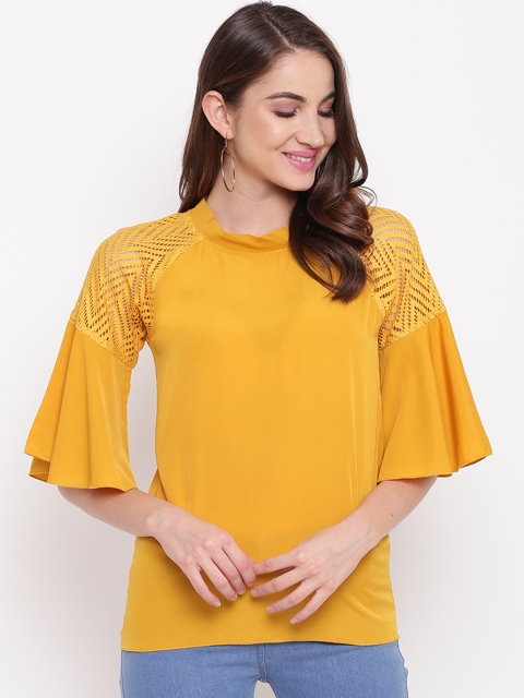 

Mayra Women Yellow Self Design Top