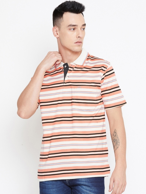 

Duke Men White Striped Polo Collar T-shirt
