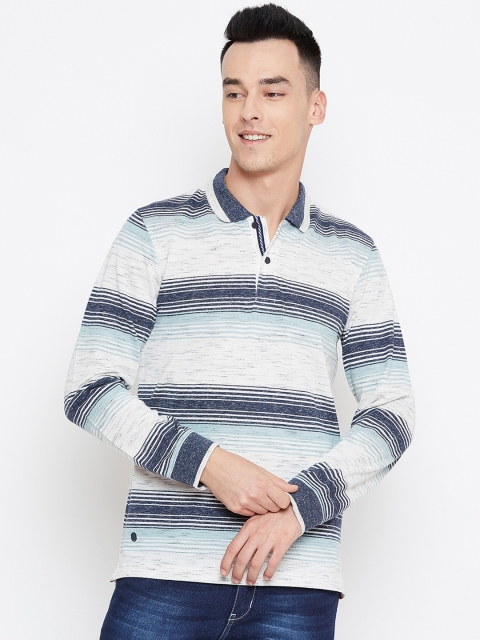 

Duke Men Navy Blue & Off-White Striped Polo Collar T-shirt