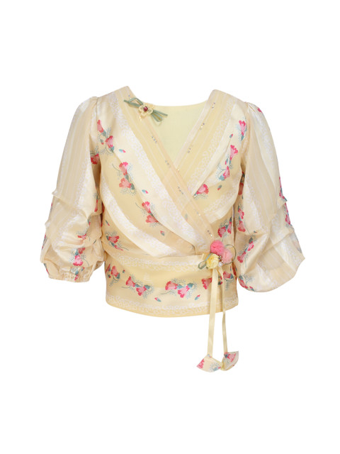 

CUTECUMBER Girls Yellow Printed Wrap Top