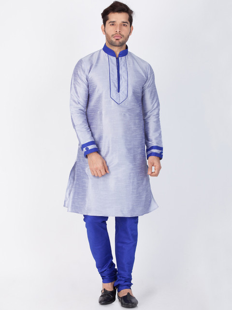 

VASTRAMAY Men Lavender & Blue Solid Kurta with Churidar