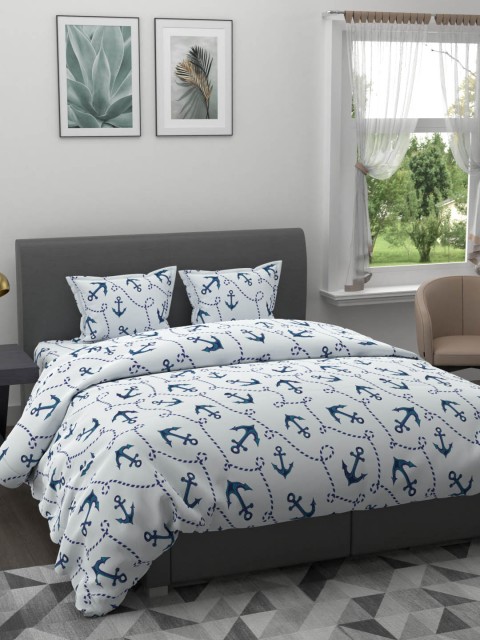 

BIANCA White & Blue Conversational AC Room Double King 150 GSM Bedding Set