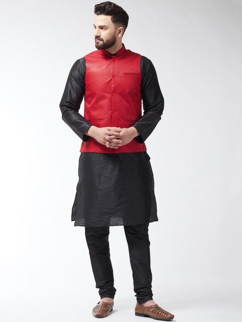 

SOJANYA Men Black Solid Kurta And Churidar With Jacket