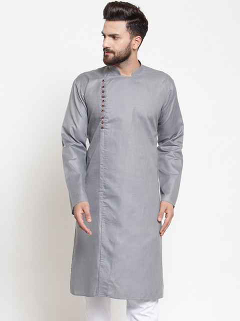 

Jompers Men Grey Solid Straight Kurta