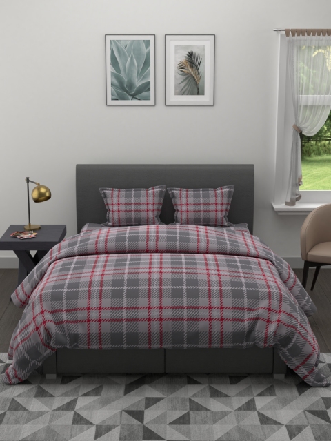 

BIANCA Grey & Red Checked AC Room 150 GSM Double Bedding Set