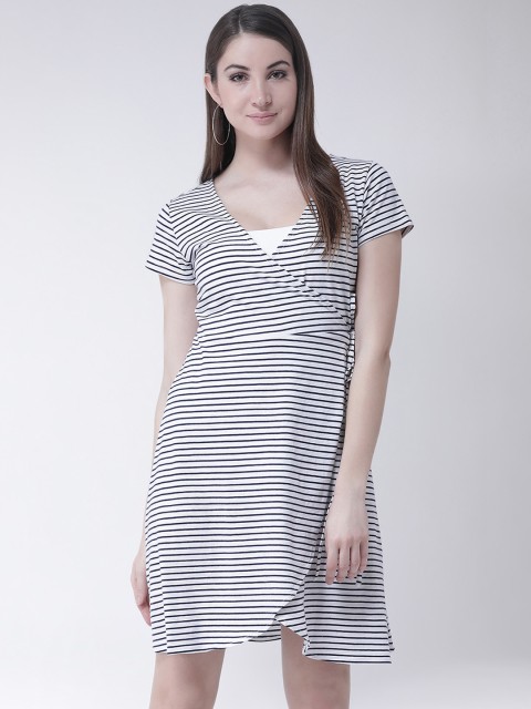 

Aayna Women Striped Navy Blue Wrap Dress