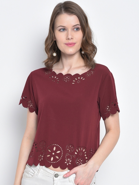 

Mayra Women Maroon Solid Crop Top