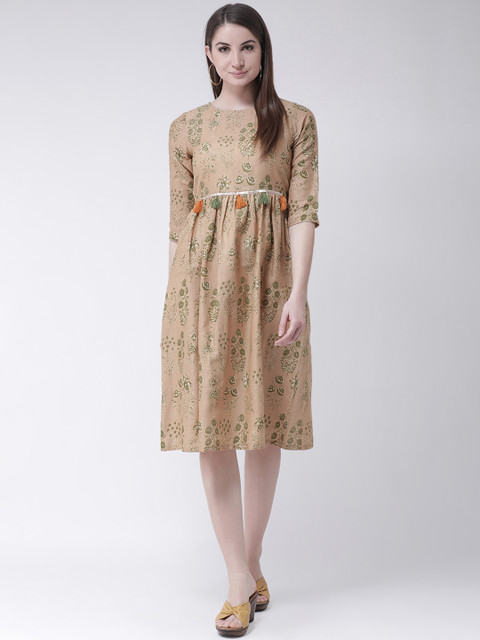 

Aayna Women Beige Floral Printed Empire Dress