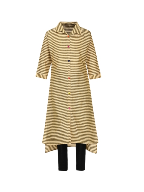 

Aarika Girls Yellow & Black Striped Kurta with Churidar